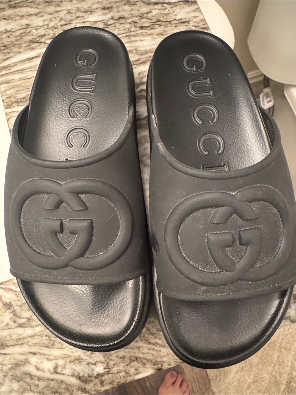 Gucci Black Embossed GG Slide Sandals